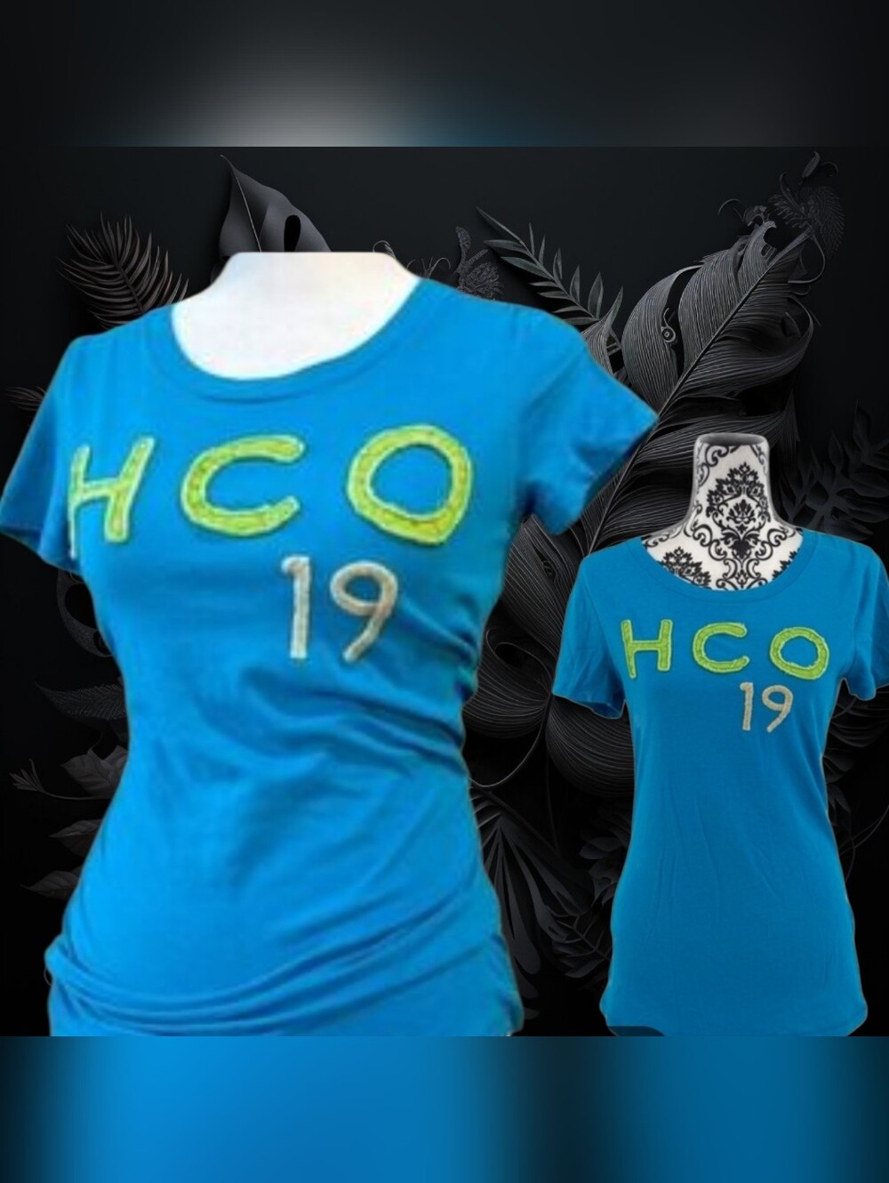 Hollister Bright Blue Graphic Tee With Lime Accents